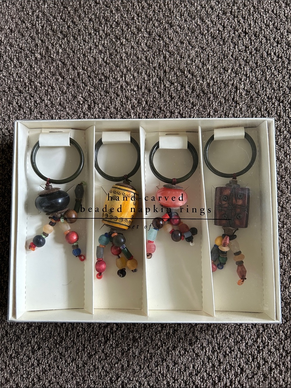 Hand-carved bead napkin rings